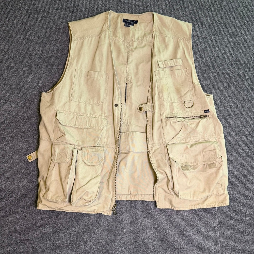 5.11 Tactical Series Mens XXL Khaki Tan Cotton Utility Cargo Photography Vest